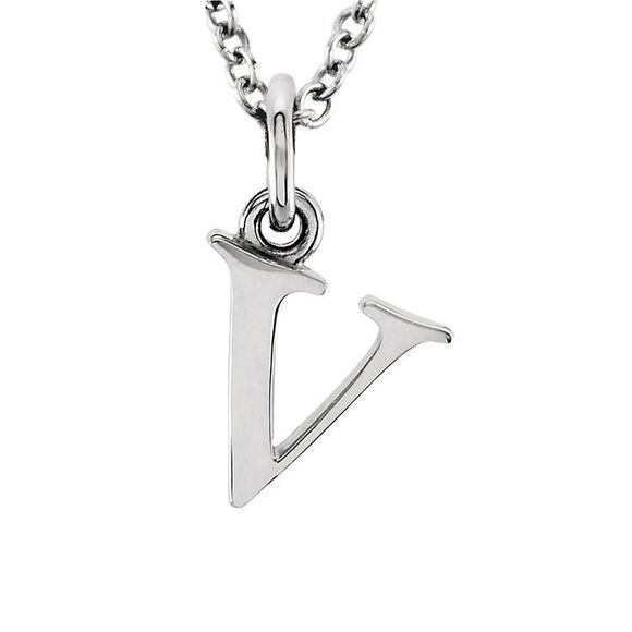 The Abbey Lower Case Initial 'v' Necklace in 14k White Gold, 16 Inch - Picture 1 of 3